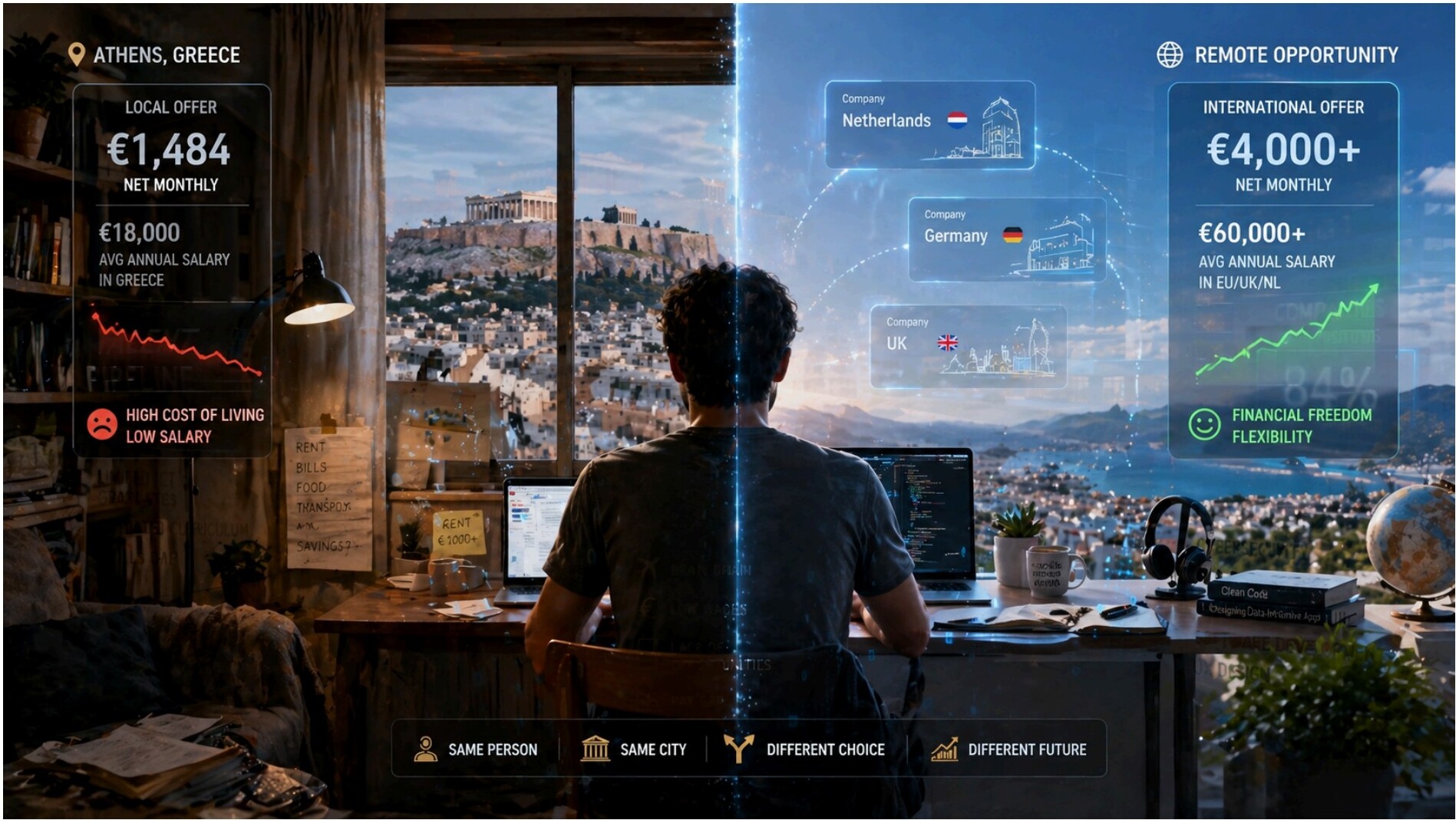 Comparison of local vs remote work opportunities in Athens, Greece